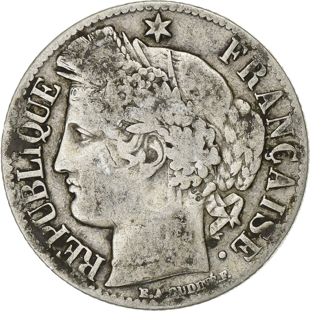 Francia, Franc, Cérès, 1871, Bordeaux, Argento, MB+, Gadoury:465, KM:822.2