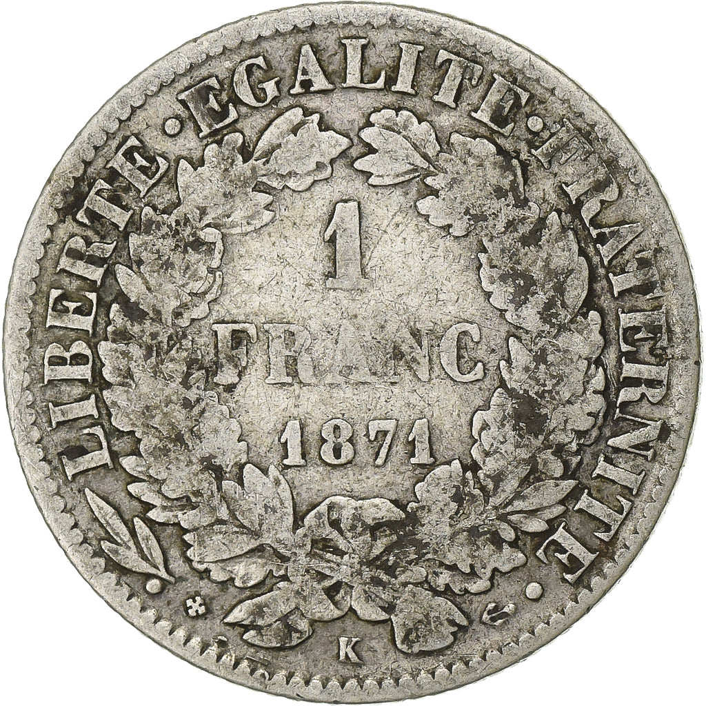 Francia, Franc, Cérès, 1871, Bordeaux, Argento, MB+, Gadoury:465, KM:822.2