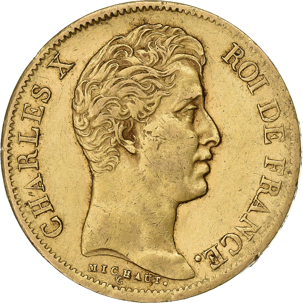 Moneta, Francja, Charles X, 40 Francs, 1830, Paris, AU(50-53), Złoto, KM:721.1