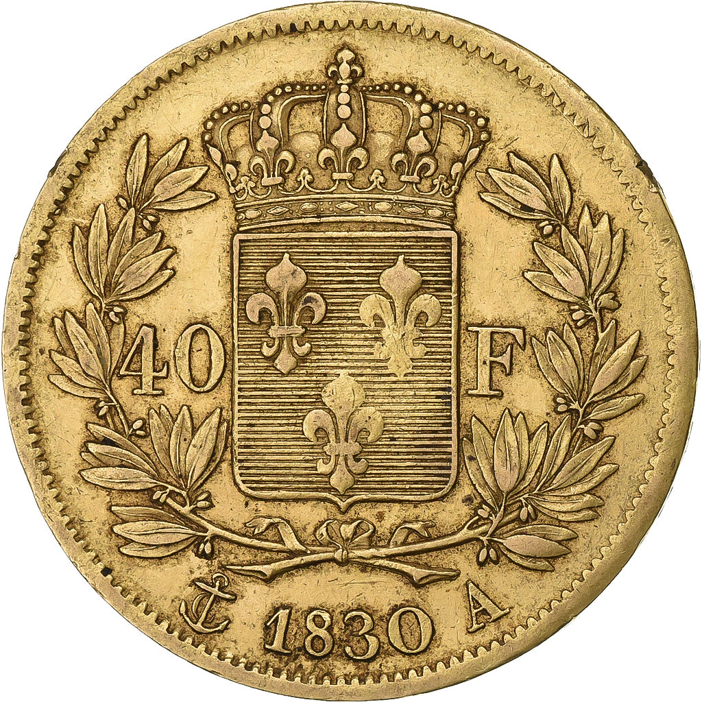Moneta, Francja, Charles X, 40 Francs, 1830, Paris, AU(50-53), Złoto, KM:721.1