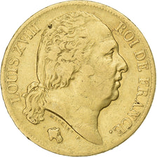 Coin, France, Louis XVIII, 20 Francs, 1818, Paris, AU(50-53), Gold, KM:712.1