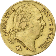 França, Louis XVIII, 20 Francs, 1819, Paris, Dourado, EF(40-45), Gadoury:1028