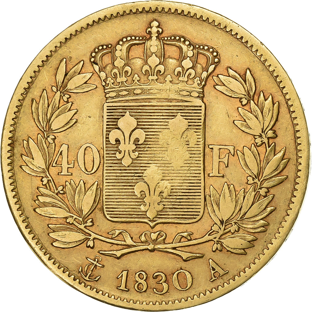 FRANCE, Charles X, 40 Francs, 1830, Paris, KM #721.1, EF(40-45), Gold, Gadoury..