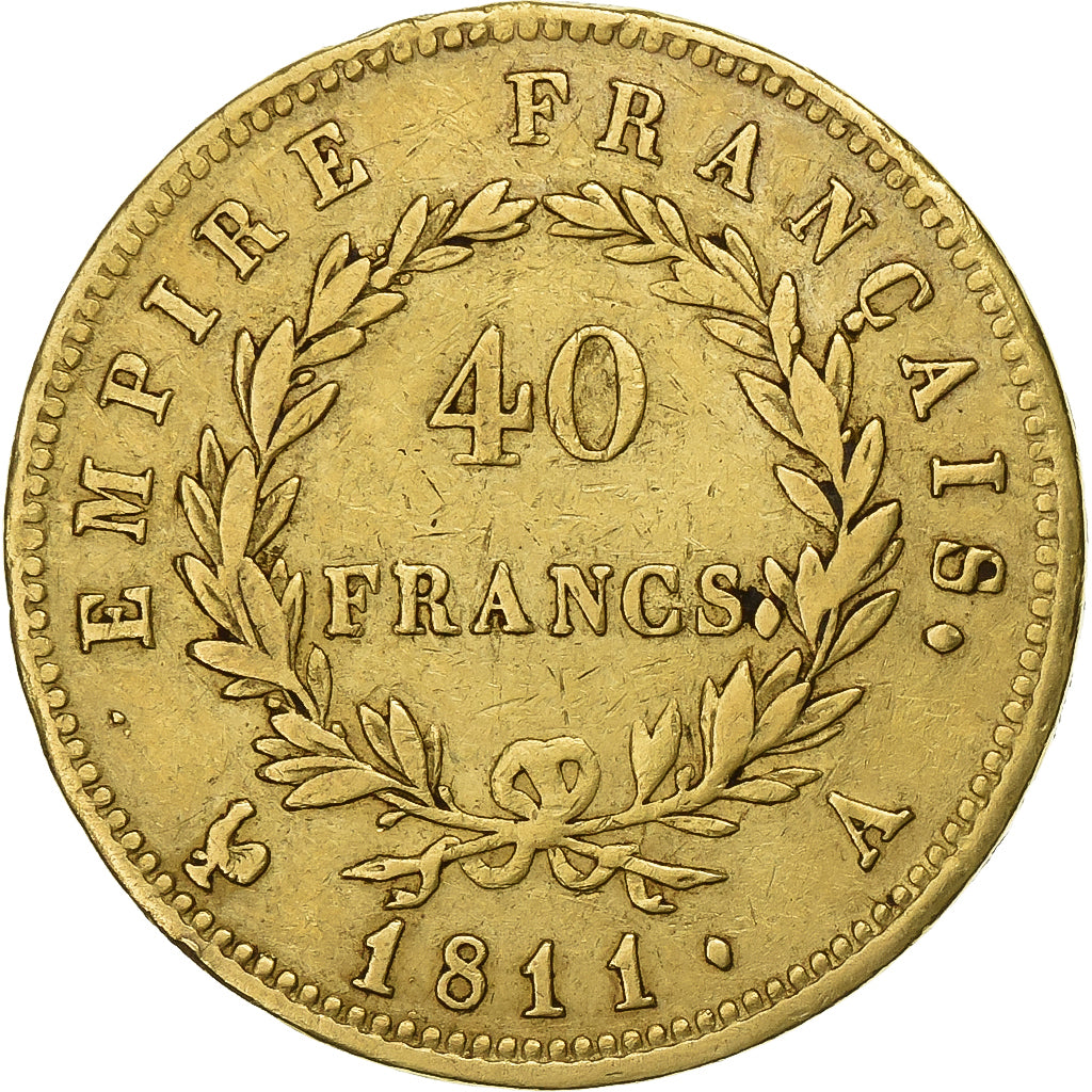 France, Napoléon I, 40 Francs, 1811, Paris, VF(30-35), Gold,KM:696.1,Gadoury1084