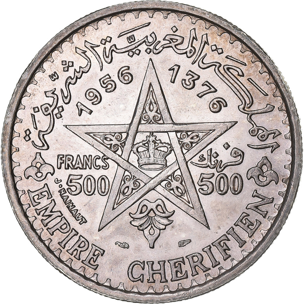 Münze, Marokko, Mohammed V, 500 Francs, 1956, Paris, VZ+, Silber, KM:54