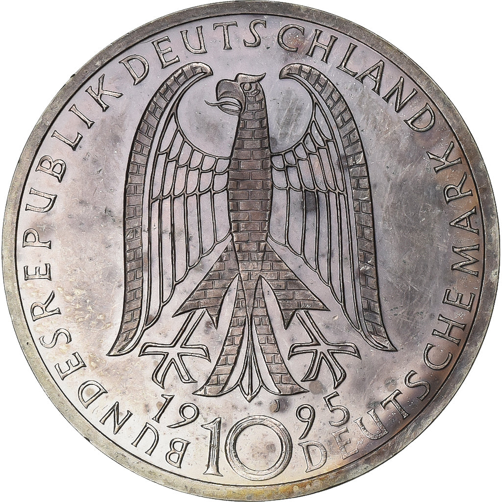 GERMANY - FEDERAL REPUBLIC, 10 Mark, 1995, Hamburg, KM #185, MS(65-70), Silver,.