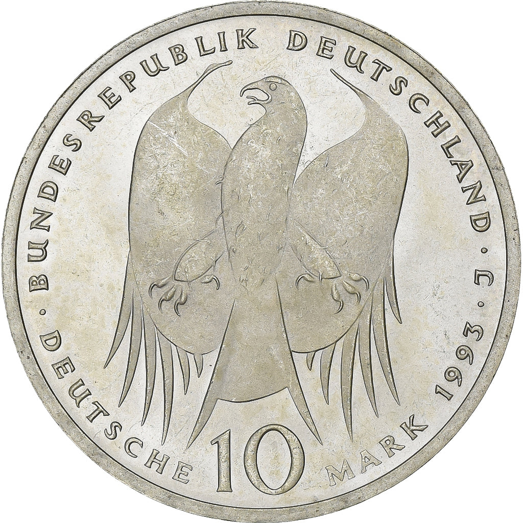 République fédérale d'Allemagne, 10 Mark, 1993, Hamburg, Argent, SUP+, KM:181