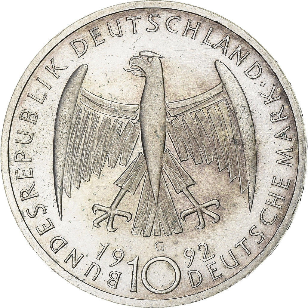 Moneta, GERMANIA - REPUBBLICA FEDERALE, 10 Mark, 1992, Karlsruhe, Germany, BB