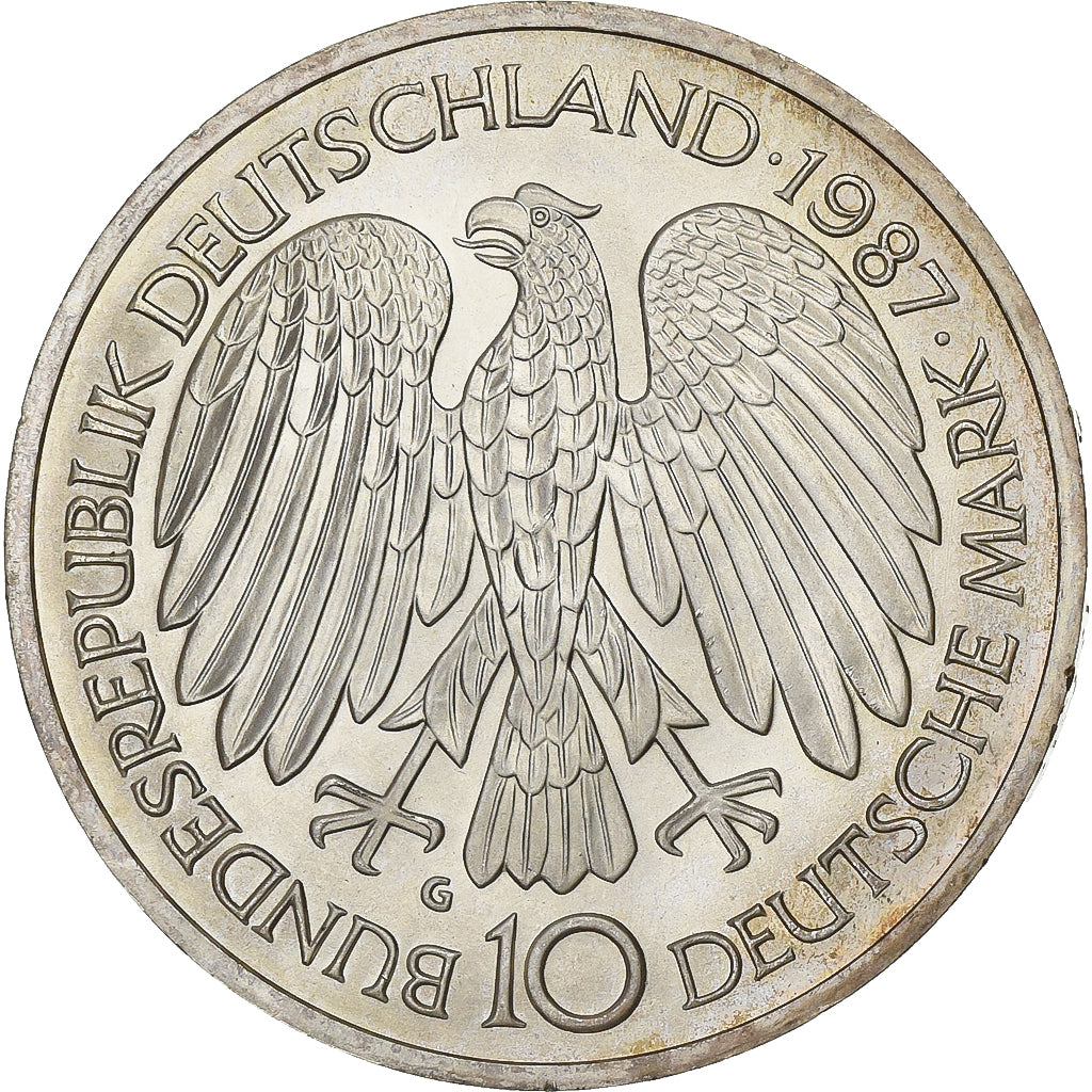 Coin, GERMANY - FEDERAL REPUBLIC, 10 Mark, 1987, Karlsruhe, Germany, AU(55-58)