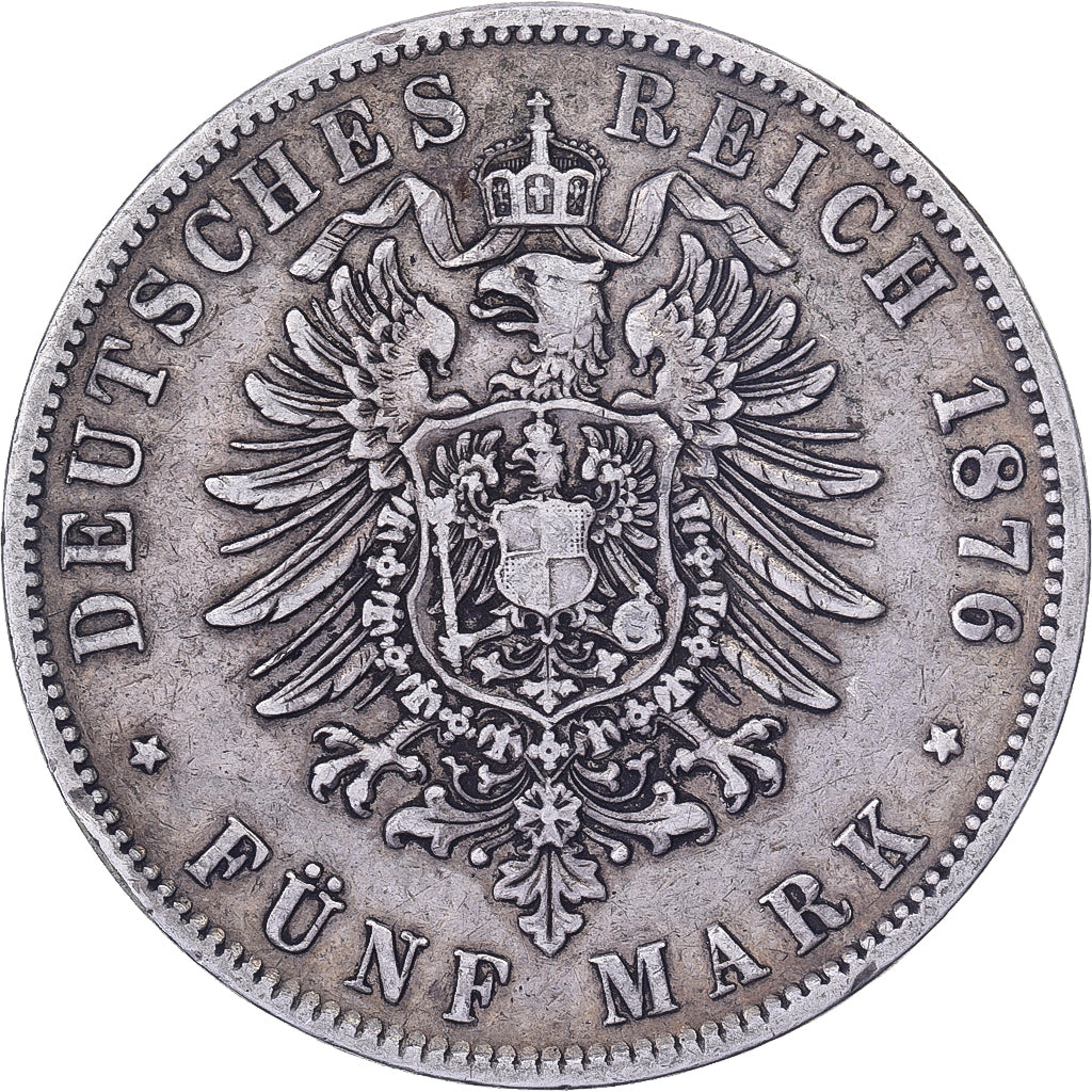 Stati tedeschi, PRUSSIA, Wilhelm I, 5 Mark, 1876, Berlin, Argento, BB, KM:503