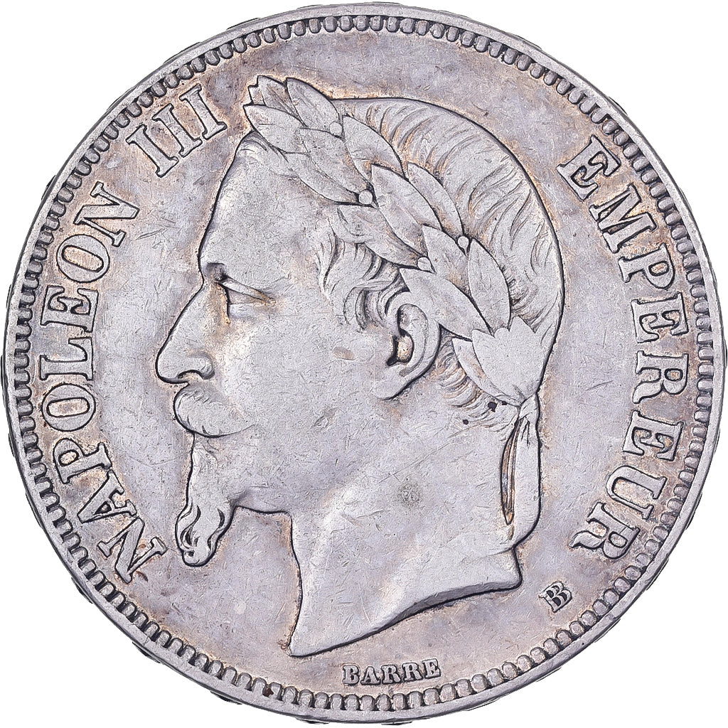 Frankreich, Napoleon III, 5 Francs, 1870, Strasbourg, Silber, SS, Gadoury:739
