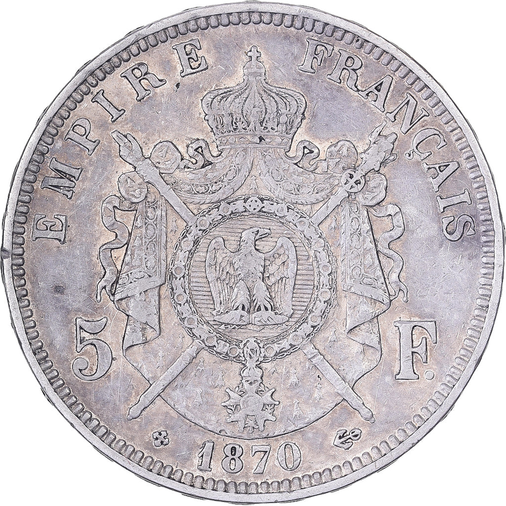 Frankreich, Napoleon III, 5 Francs, 1870, Strasbourg, Silber, SS, Gadoury:739