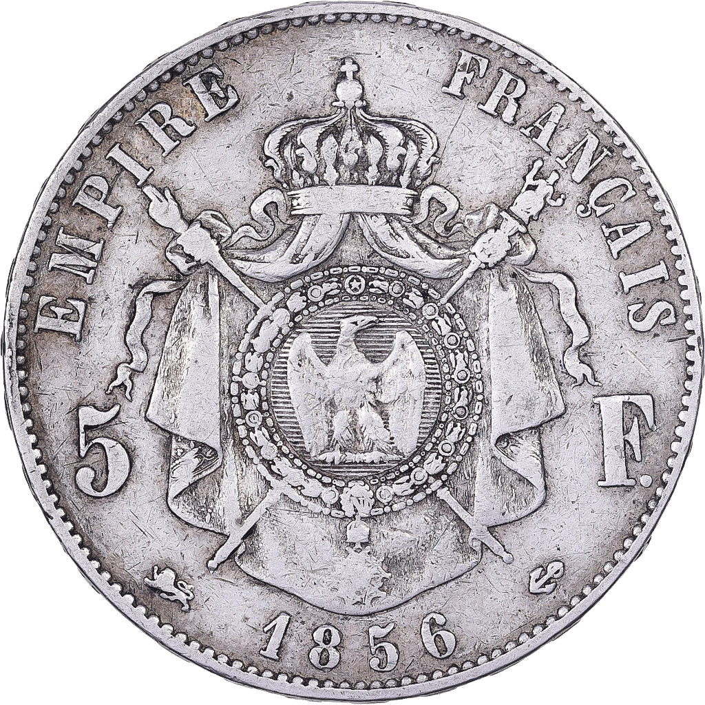France, Napoleon III, 5 Francs, 1856, Lyon, Silver, VF(30-35), Gadoury:734