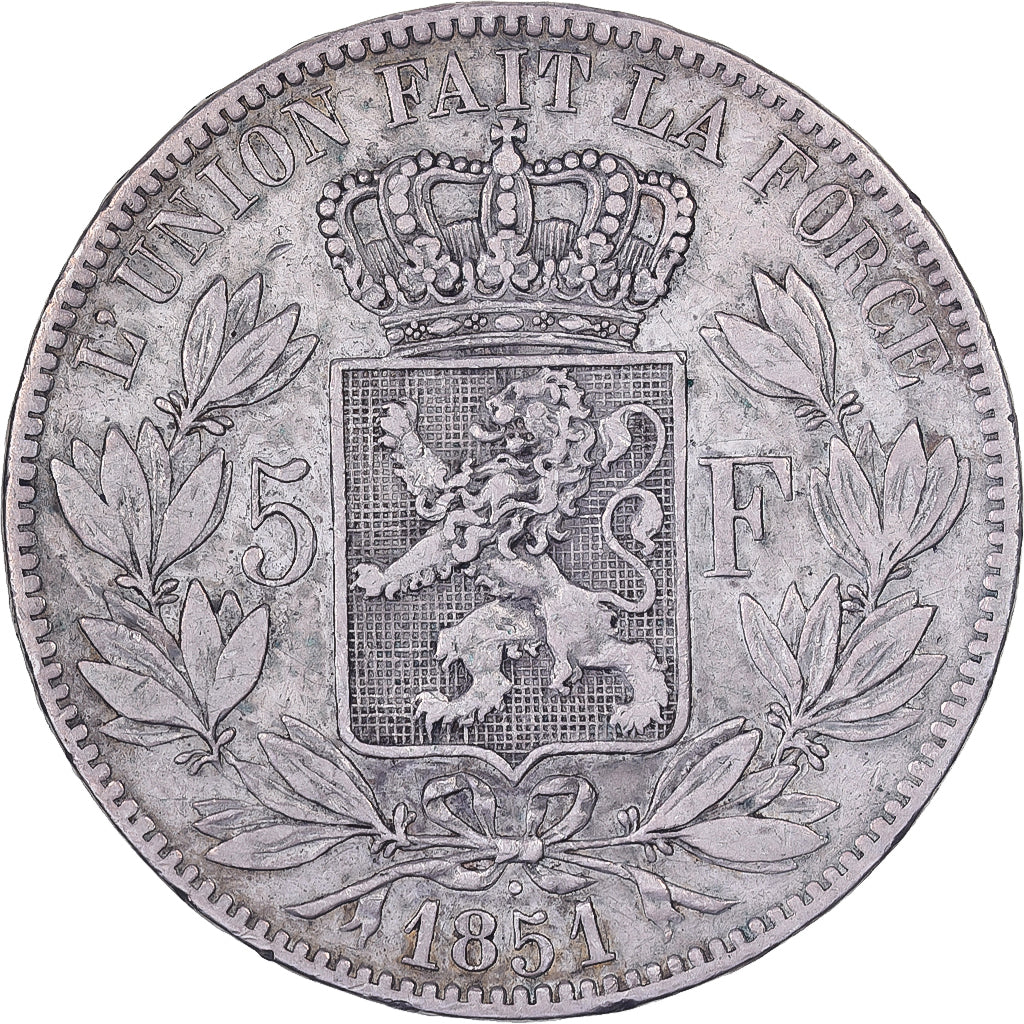 Coin, Belgium, Leopold I, 5 Francs, 5 Frank, 1851, Brussels, VF(30-35), Silver