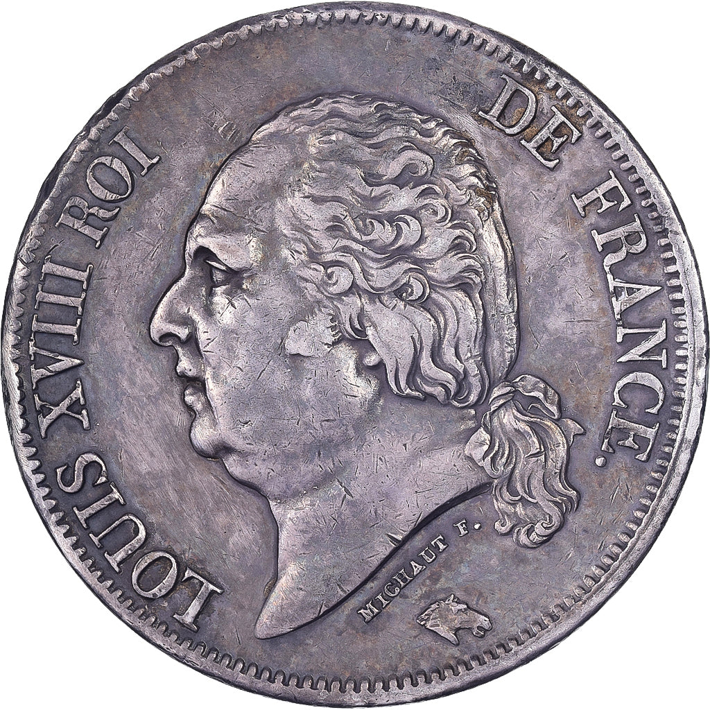 Moneta, Francia, Louis XVIII, 5 Francs, 1824, Paris, BB, Argento, KM:711.1