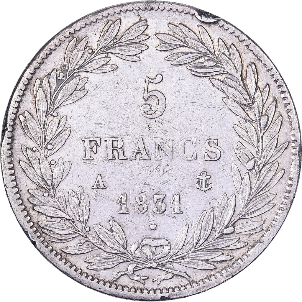 France, Louis-Philippe, 5 Francs, 1831, Paris, Tranche en relief, VF(30-35)