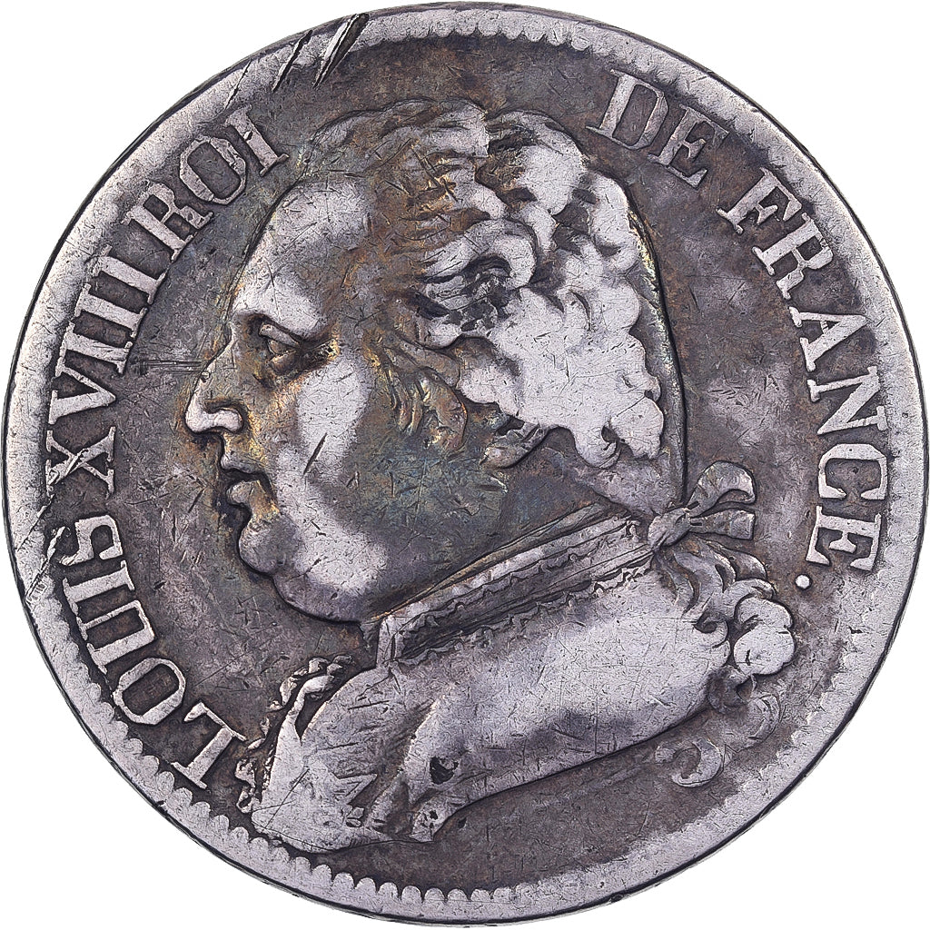 Francia, Louis XVIII, Louis XVIII, 5 Francs, 1815, Toulouse, BC+, Plata