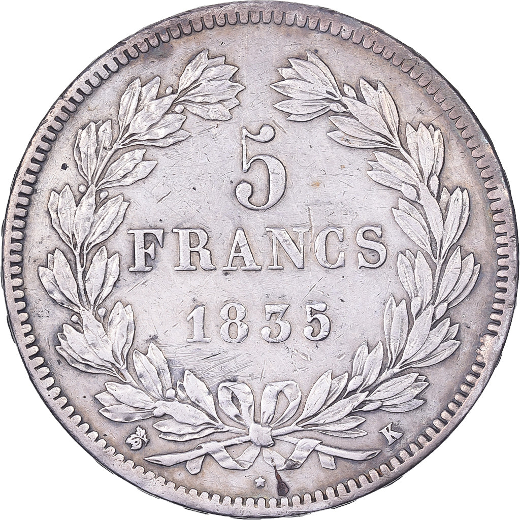 França, 5 Francs, Louis-Philippe, 1835, Bordeaux, Prata, EF(40-45)