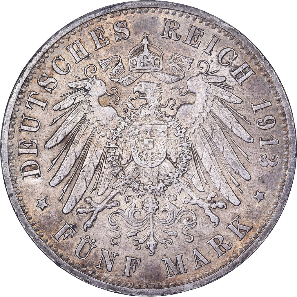 Kingdom of Prussia, Wilhelm II, 5 Mark, 1913, Berlin, Silver, EF(40-45)