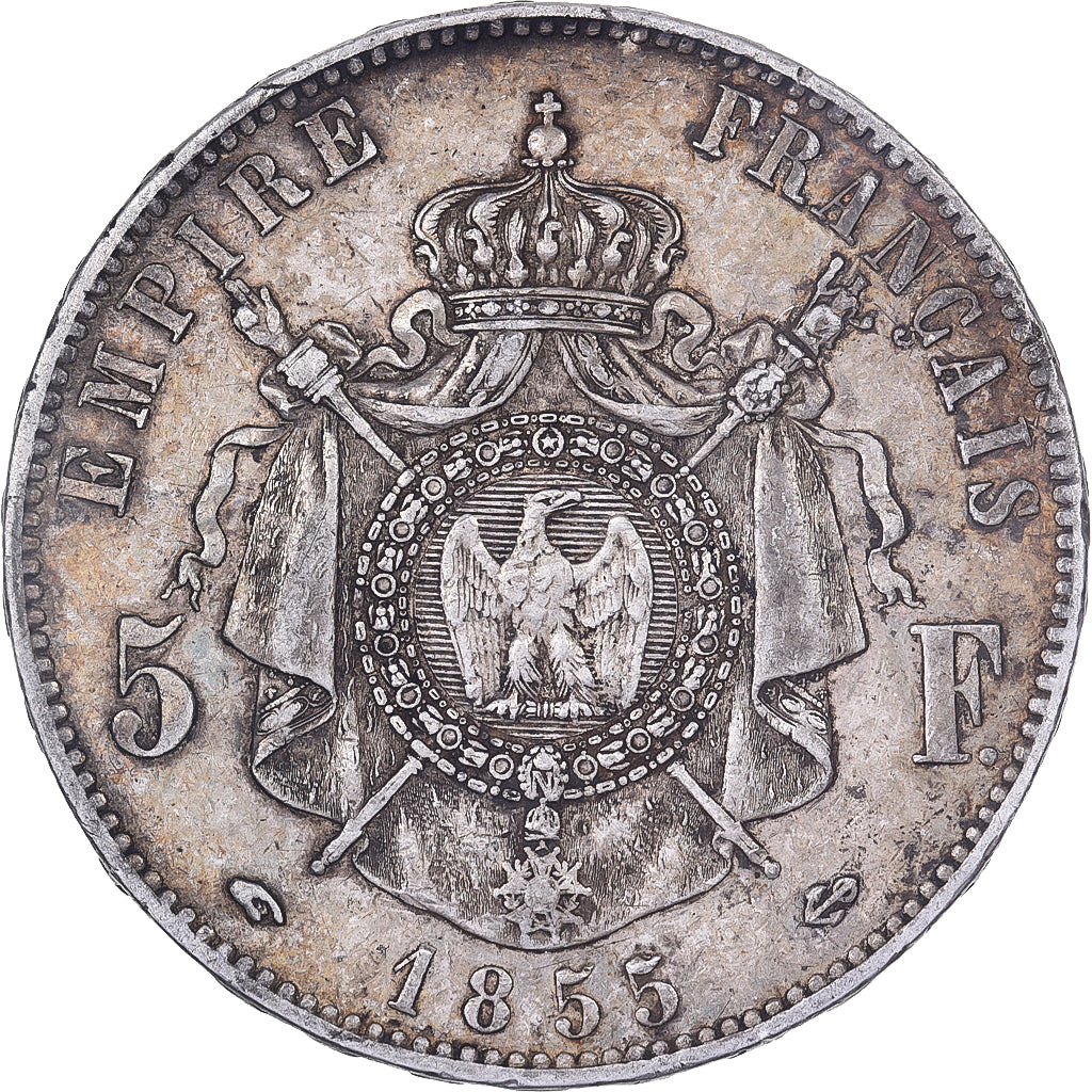 Frankreich, Napoleon III, 5 Francs, 1855, Paris, Silber, S+, Gadoury:734