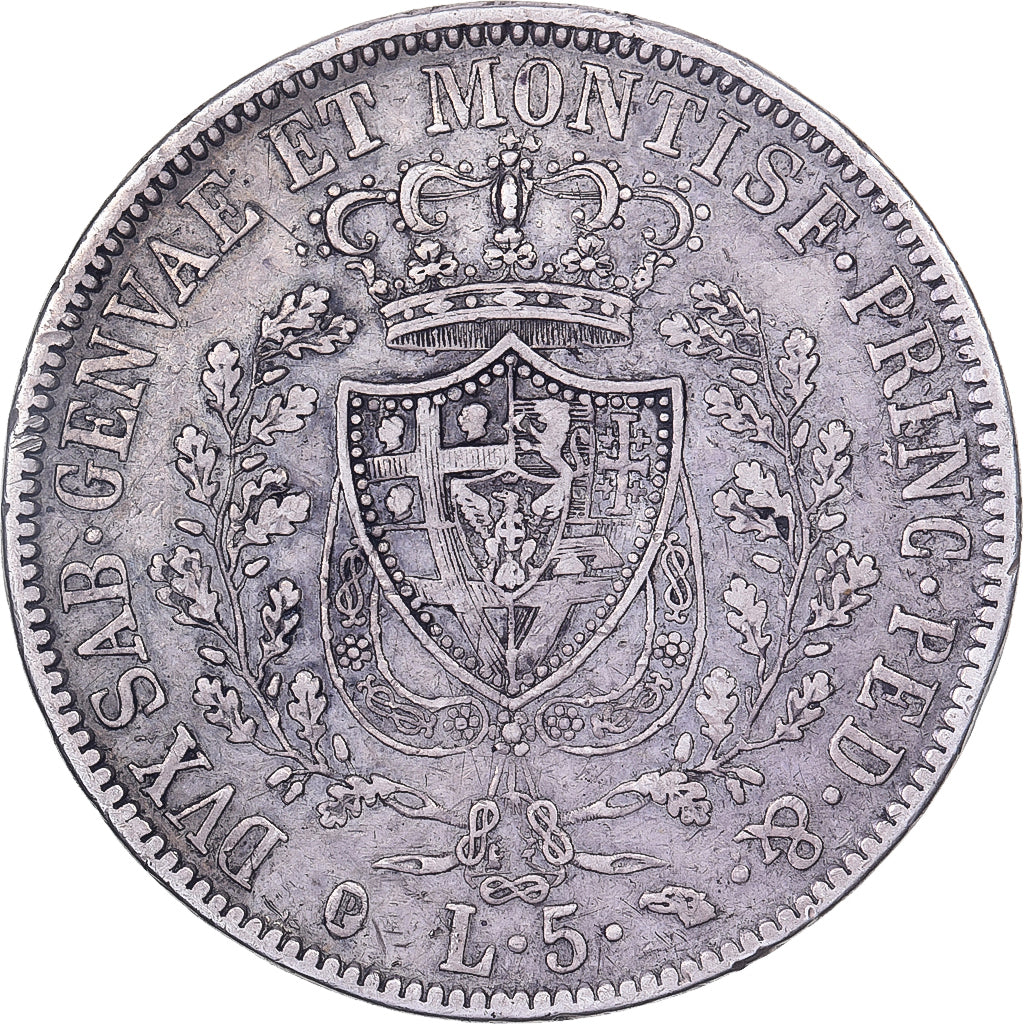 ESTADOS ITALIANOS, SARDINIA, Carlo Felice, 5 Lire, 1830, Genoa, Prata