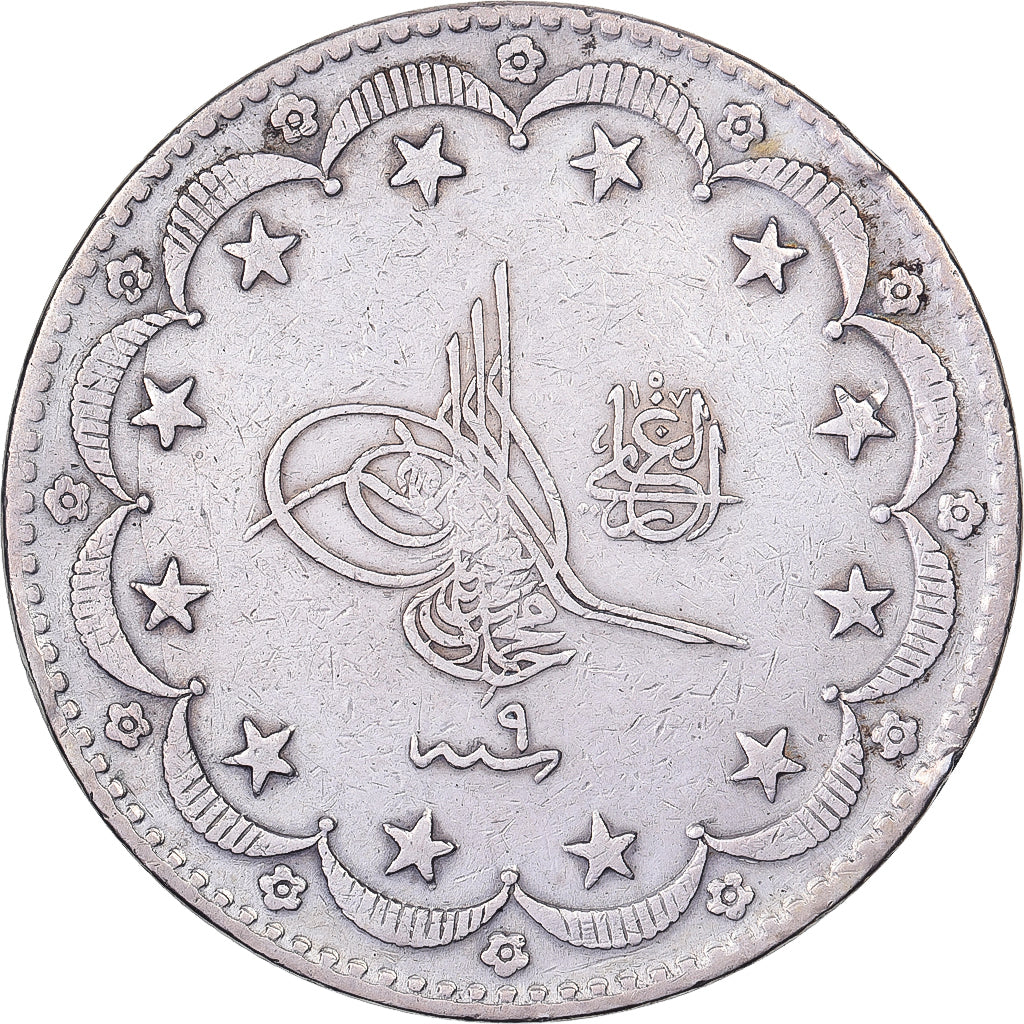 Turkey, Muhammad V, 20 Kurush, 1917, Qustantiniyah, EF(40-45), Silver, KM:780