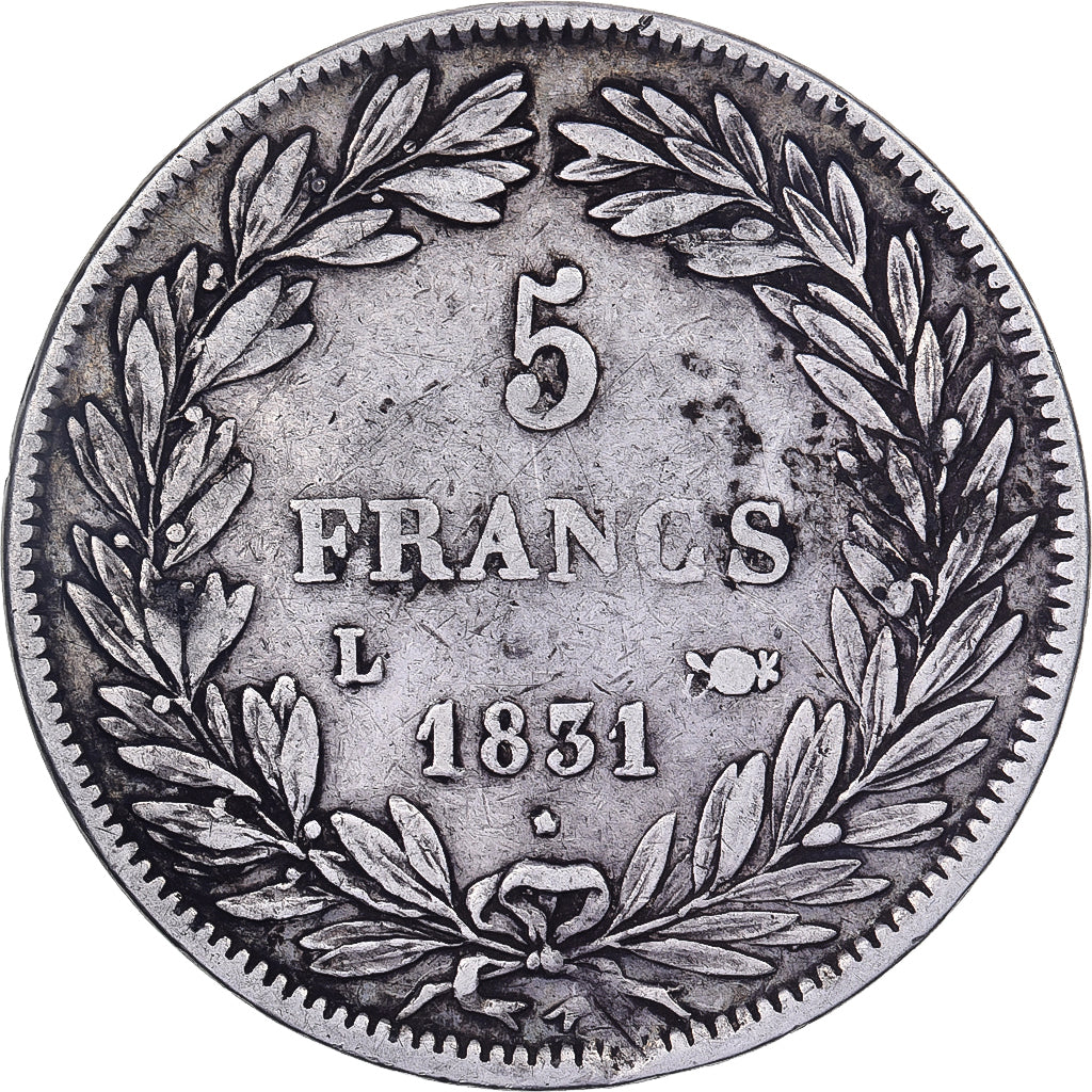 Moneda, Francia, Louis-Philippe, 5 Francs, 1831, Bayonne, BC+, Plata, KM:735.8