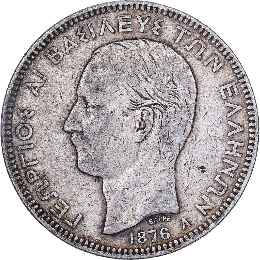 Griekenland, George I, 5 Drachmai, 1876, Paris, Zilver, FR+, KM:46