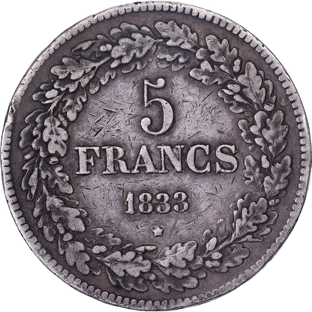 België, Leopold I, 5 Francs, 1833, Brussels, Tranche A, Zilver, ZF, KM:3.1