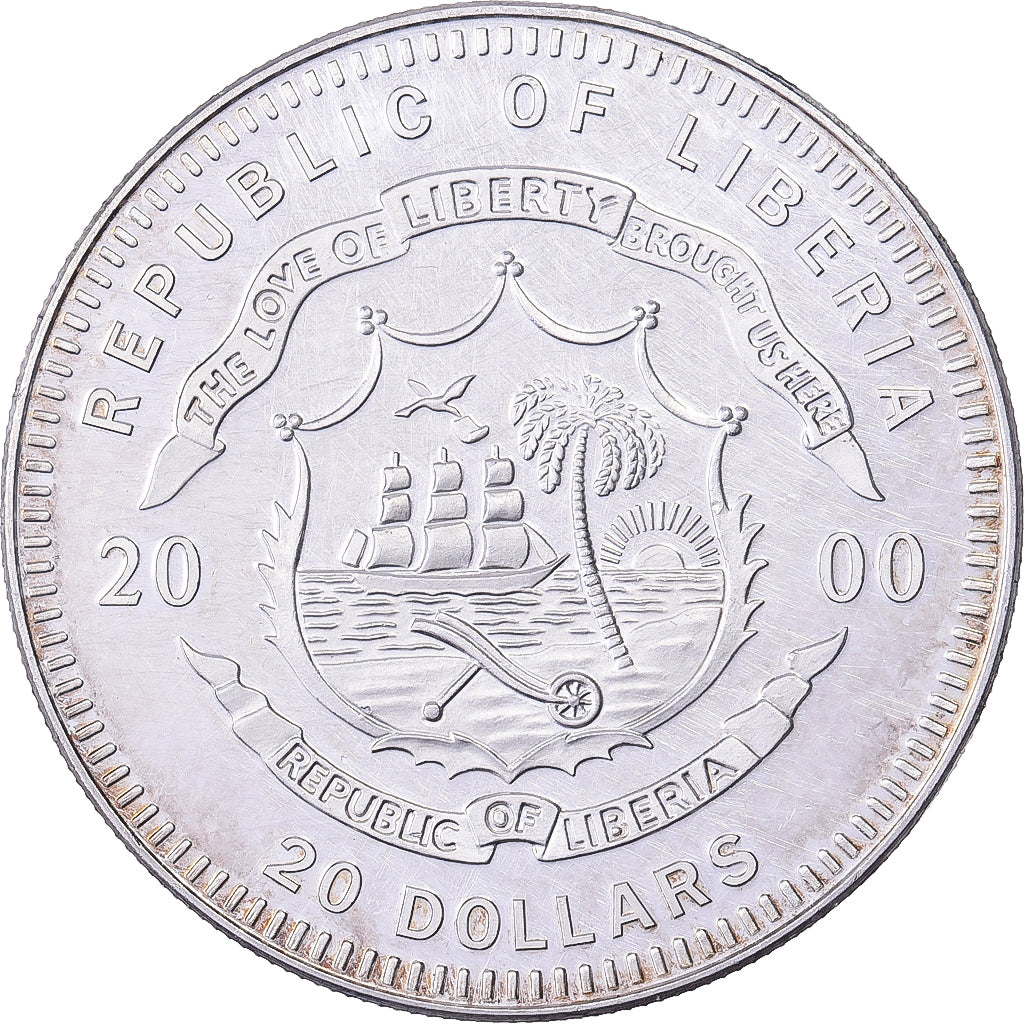 Liberia, 20 Dollars, 2000, Madrid, Silver, AU(55-58)