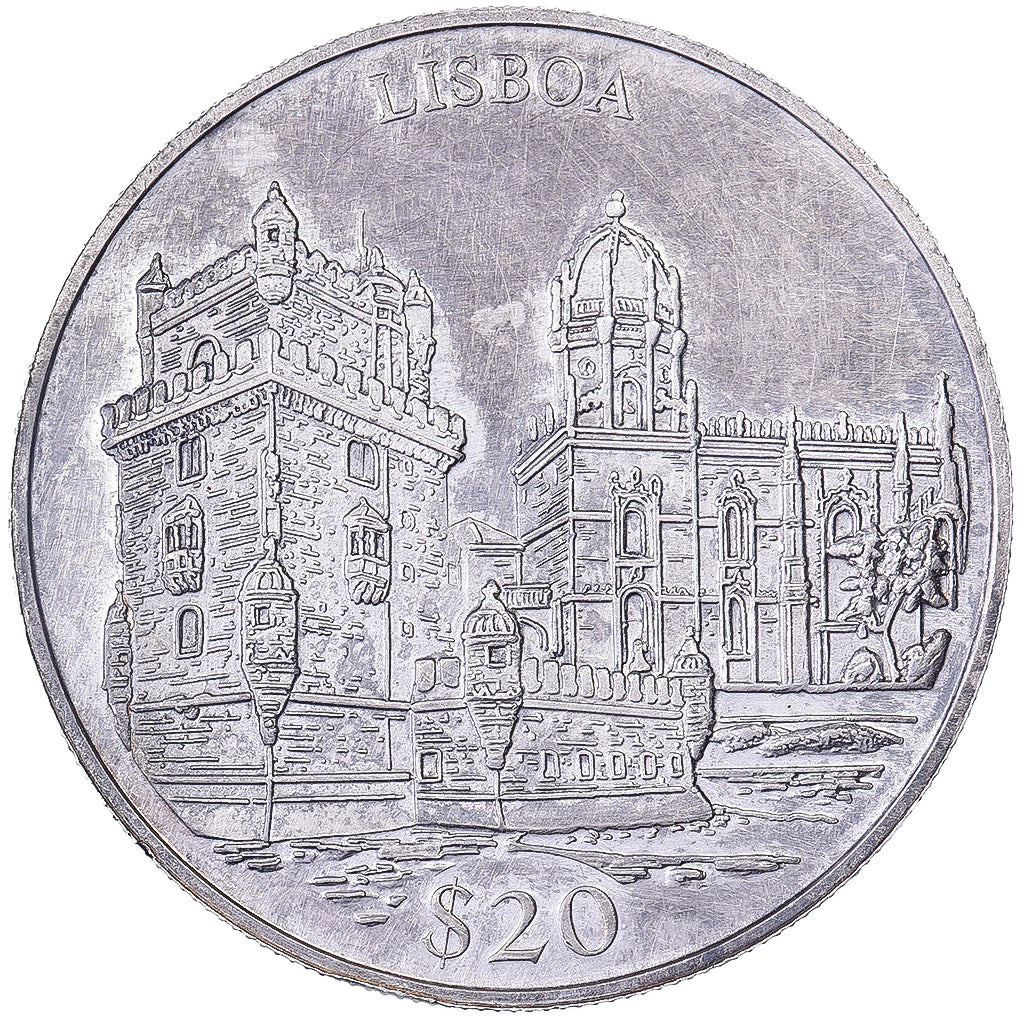 Liberia, 20 Dollars, 2000, Lisbon, Silver, AU(55-58)