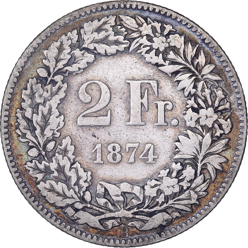 Münze, Schweiz, 2 Francs, 1874, Bern, S+, Silber, KM:21