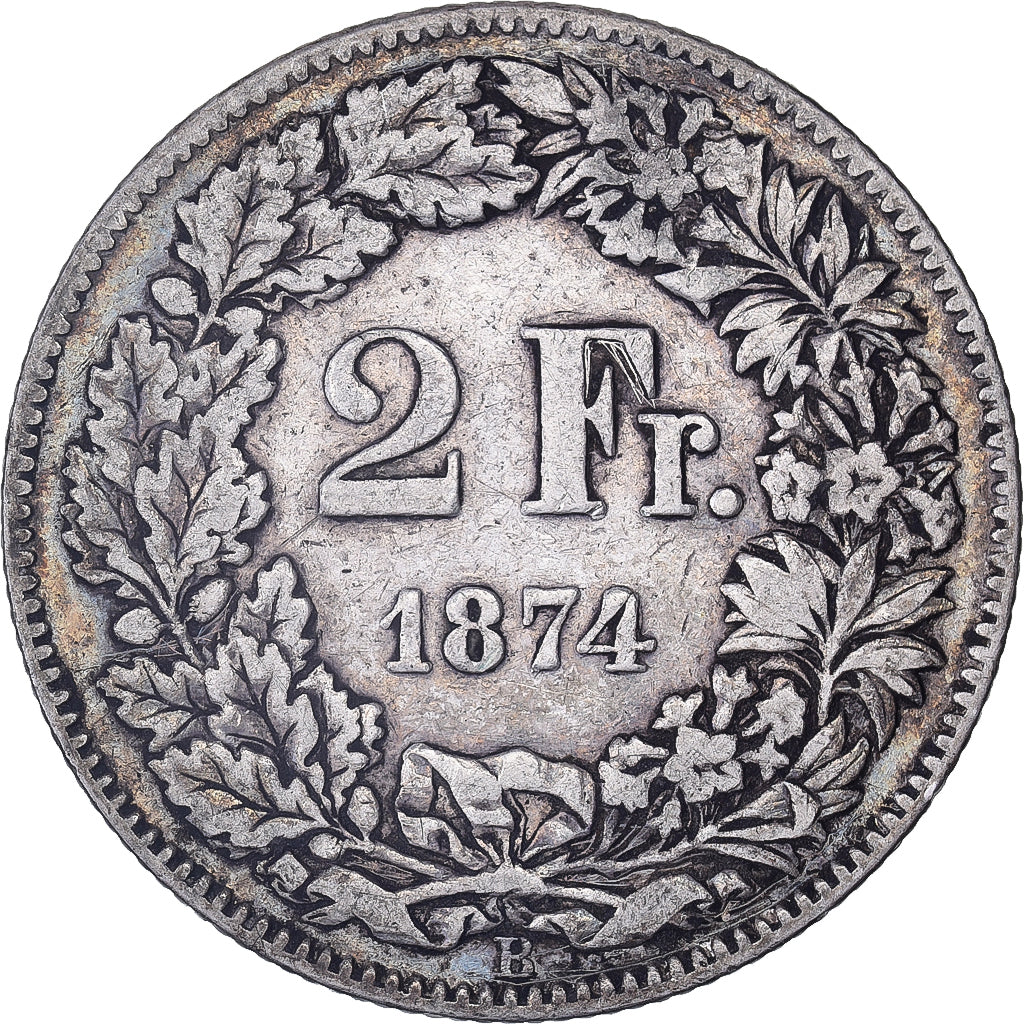 Coin, Switzerland, 2 Francs, 1874, Bern, VF(30-35), Silver, KM:21
