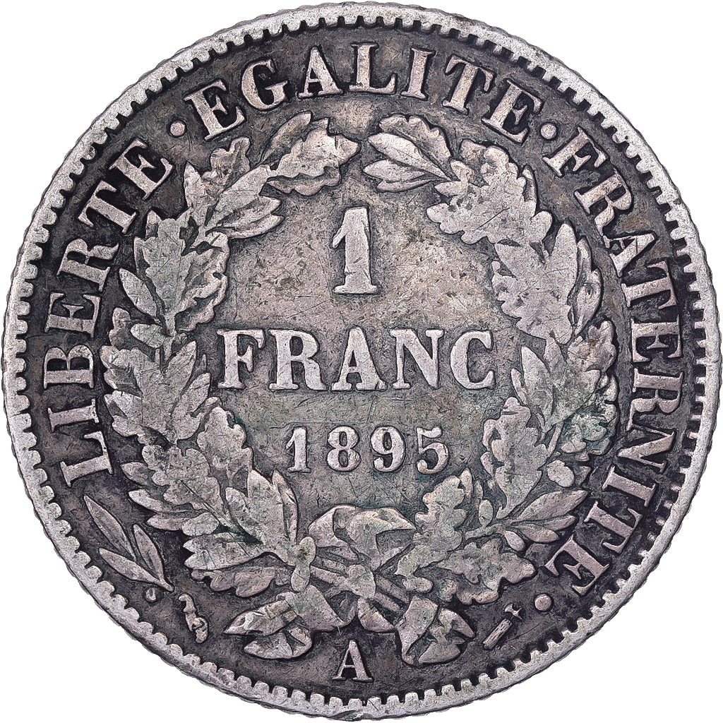 FRANCE, Cérès, Franc, 1895, Paris, KM #822.1, VF(30-35), Silver, 23, Gadoury #..