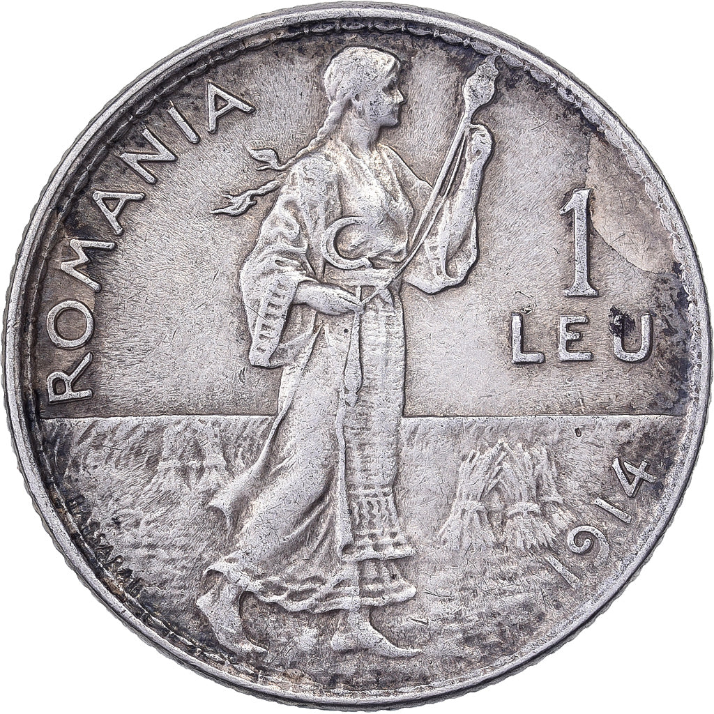 Romania, Carol I, Leu, 1914, BB+, Argento, KM:42