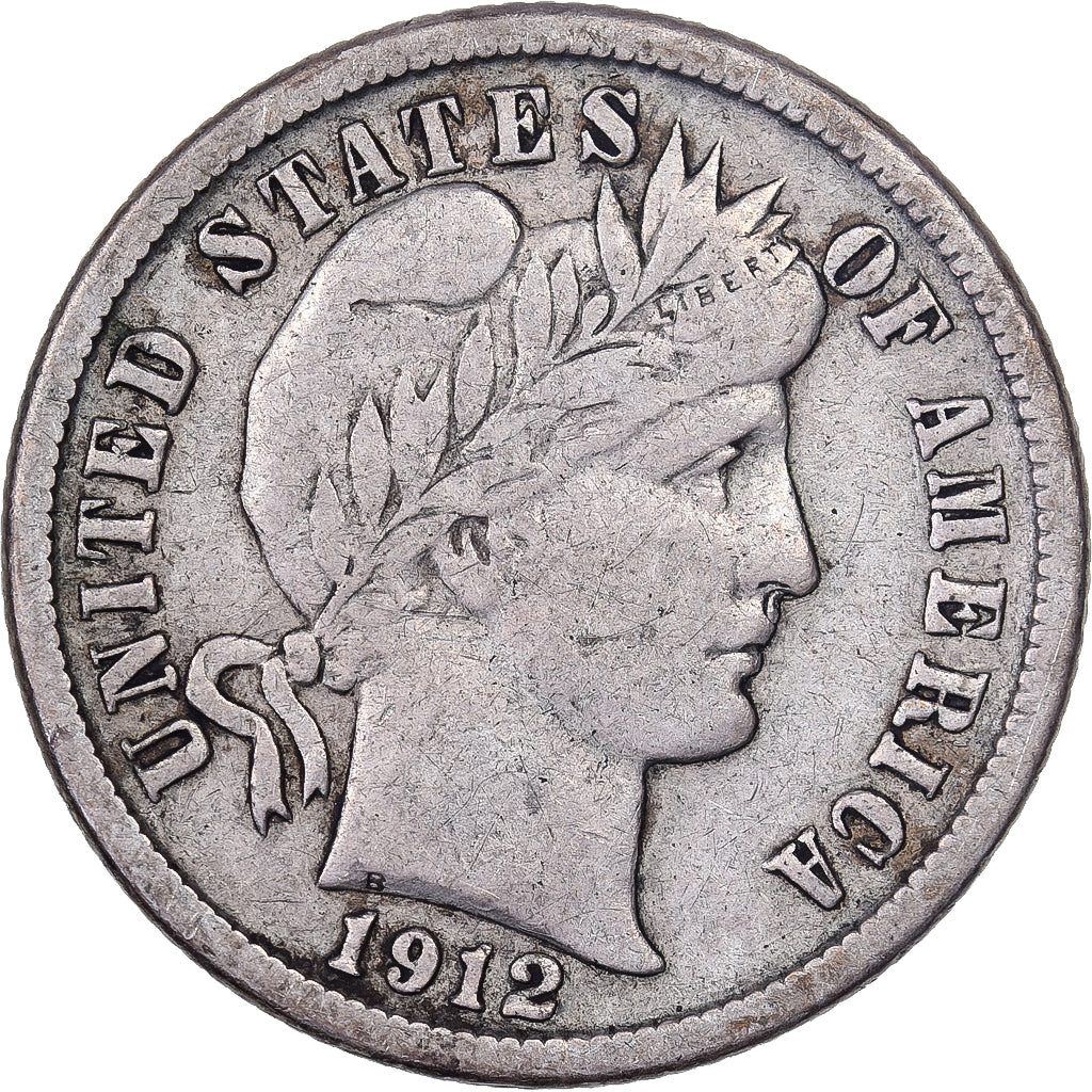 United States, Barber Dime, Dime, 1912, U.S. Mint, Denver, VF(30-35), Silver