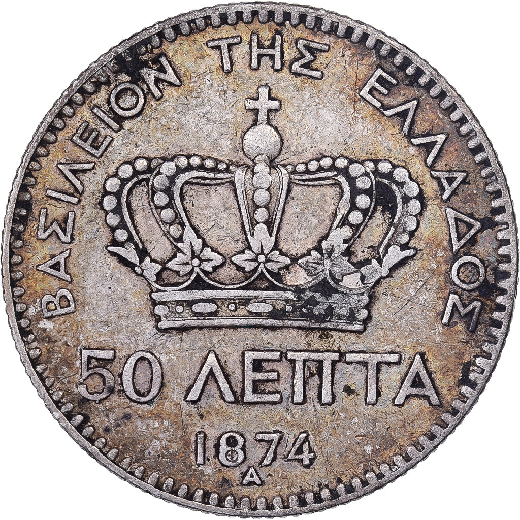 Griechenland, George I, 50 Lepta, 1874, Paris, Silber, S+, KM:37