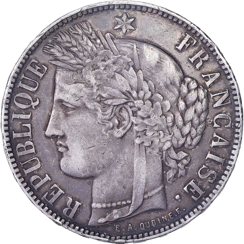 France, Cérès, 5 Francs, 1871, Bordeaux, TTB, Argent, KM:818.2, Gadoury:742