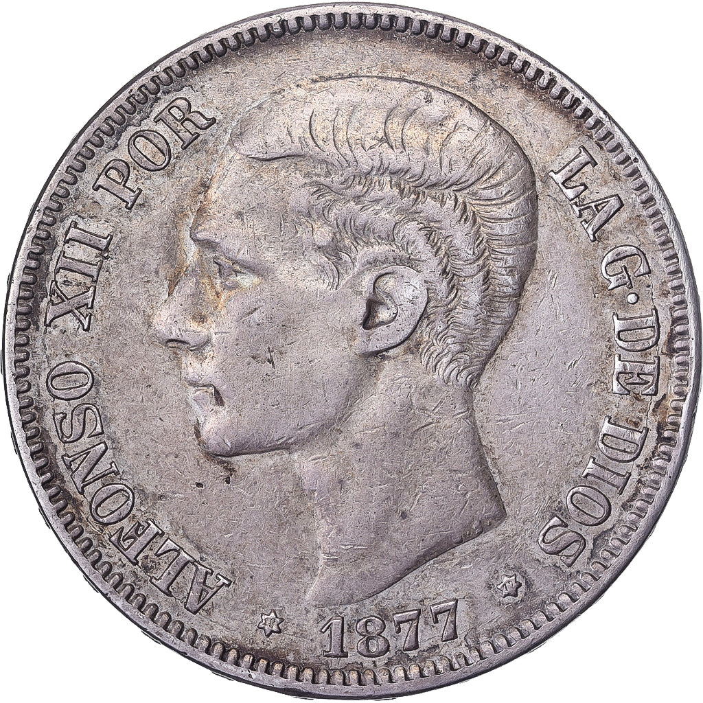 Spain, Alfonso XII, 5 Pesetas, 1877, Madrid, Silver, EF(40-45), KM:676