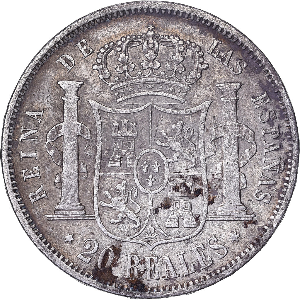 España, Isabel II, 20 Réales, 1864, Madrid, Plata, MBC, KM:1512