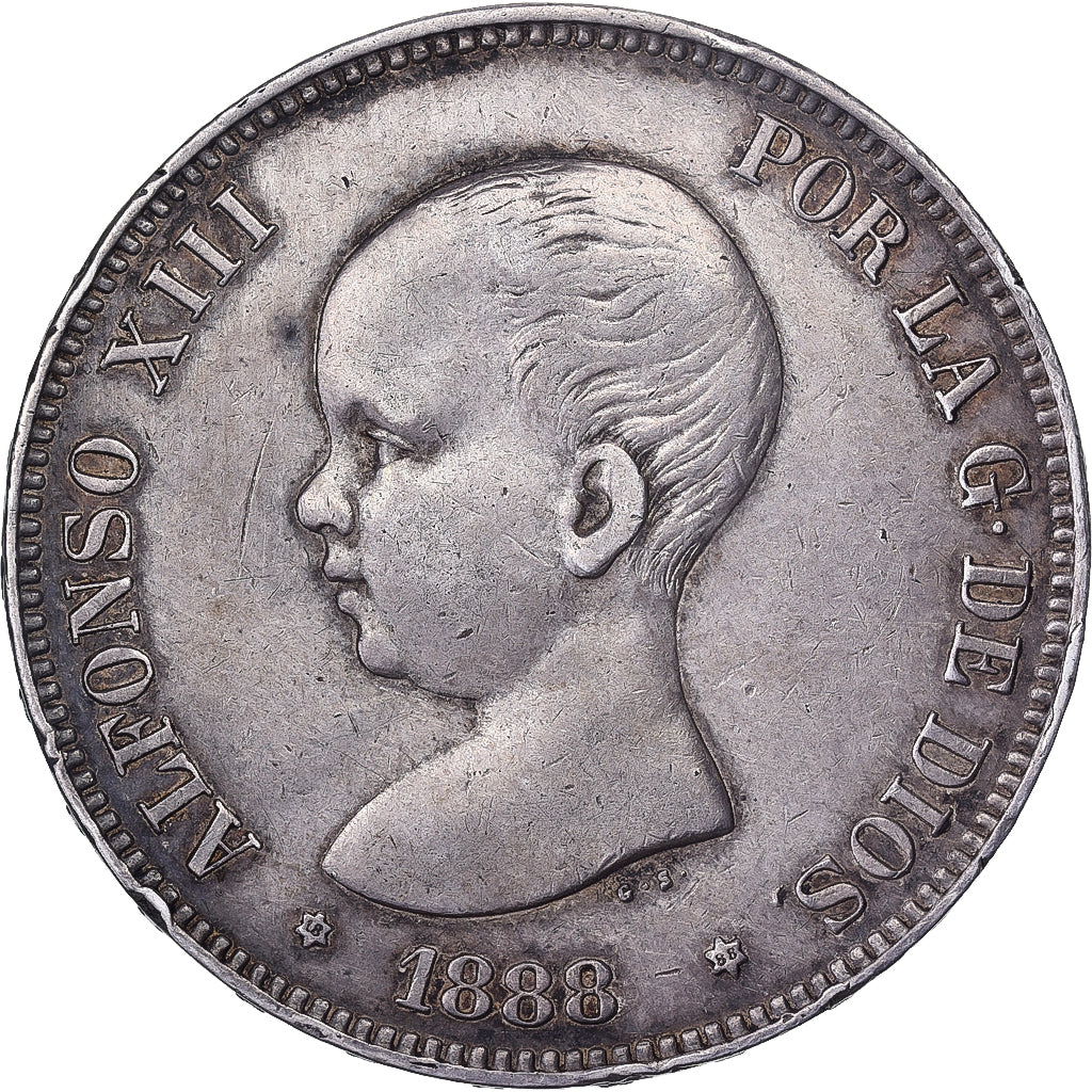 Spain, Alfonso XIII, 5 Pesetas, 1888, Madrid, Silver, EF(40-45), KM:689