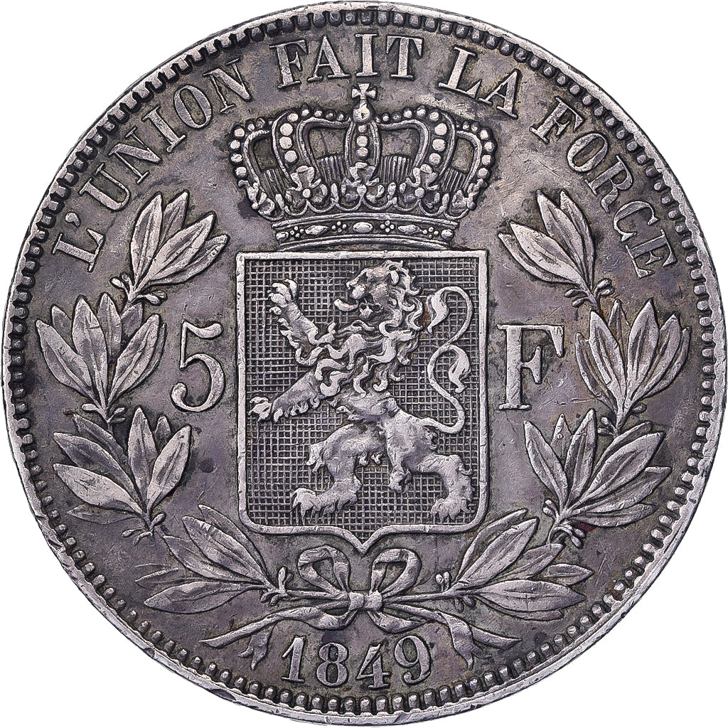 Belgio, Leopold I, 5 Francs, 1849, Brussels, Argento, BB, KM:17