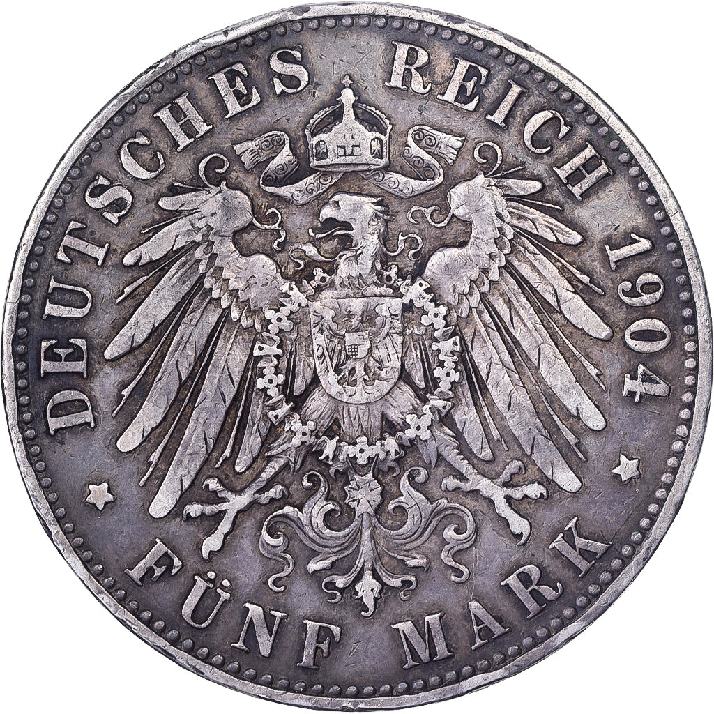 États allemands, PRUSSIA, Wilhelm II, 5 Mark, 1904, Berlin, Argent, TTB+