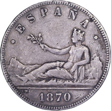 Spain, Provisional Government, 5 Pesetas, 1870, Madrid, Silver, EF(40-45)