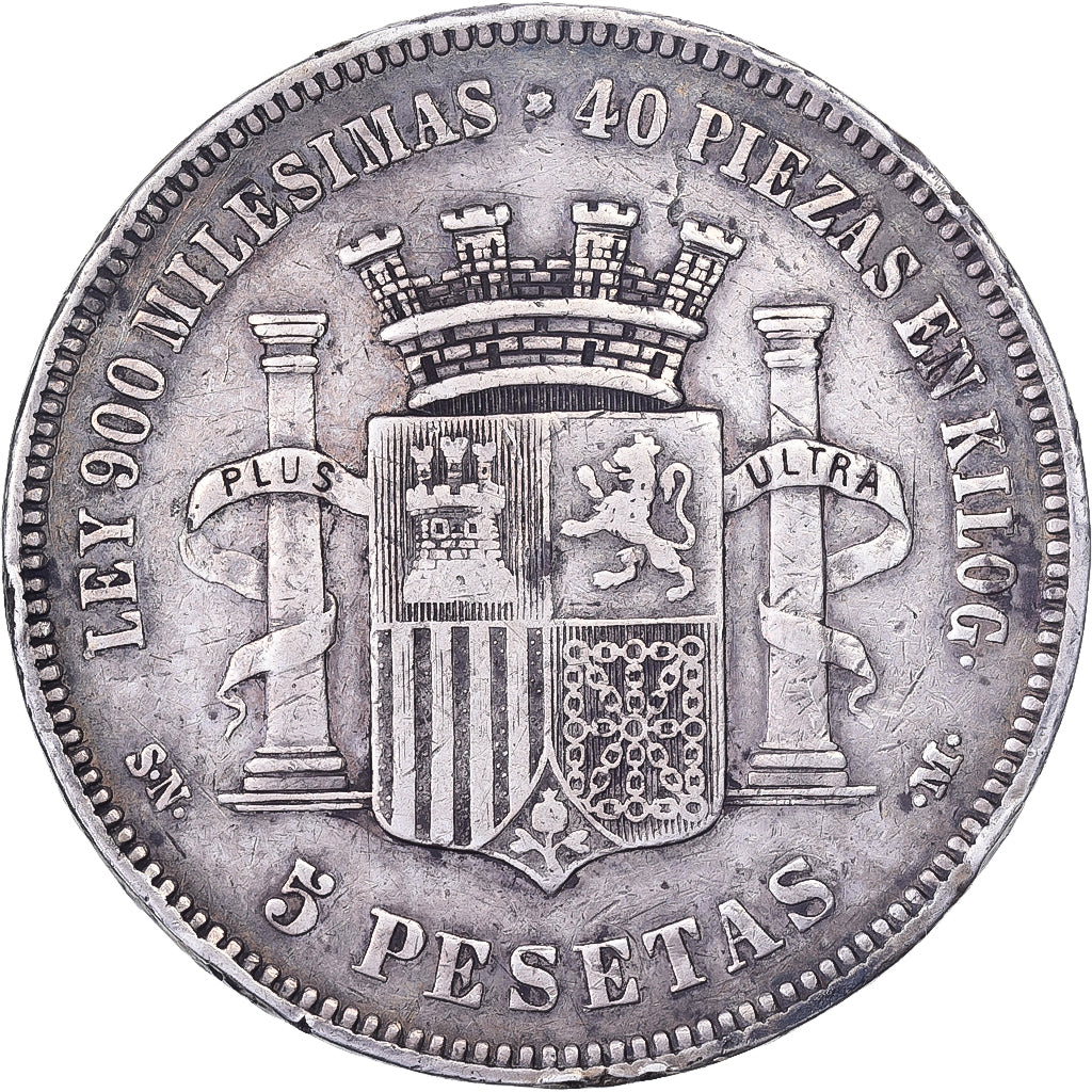 Spain, Provisional Government, 5 Pesetas, 1870, Madrid, Silver, EF(40-45)