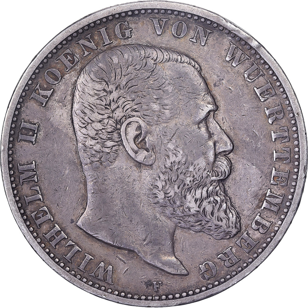 German States, WURTTEMBERG, Wilhelm II, 5 Mark, 1902, Freudenstadt, Silver