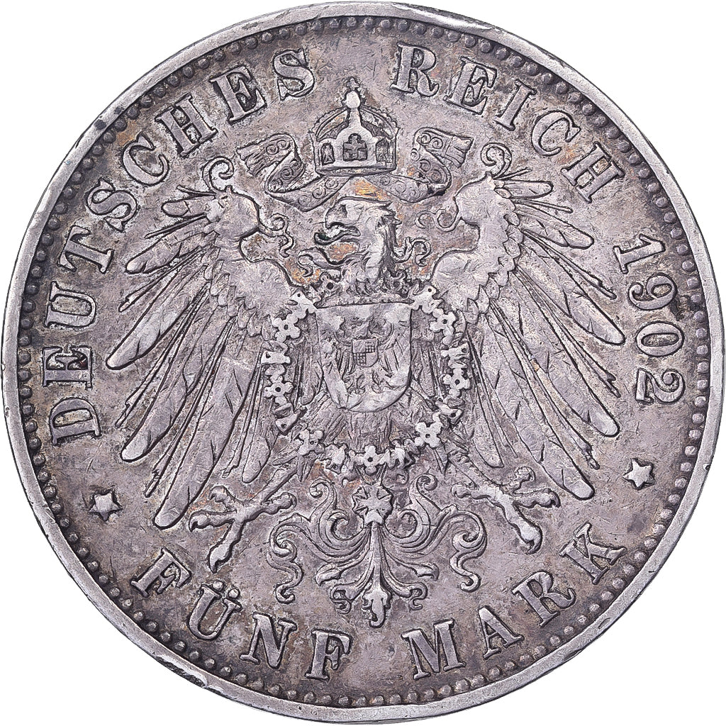German States, WURTTEMBERG, Wilhelm II, 5 Mark, 1902, Freudenstadt, Silver