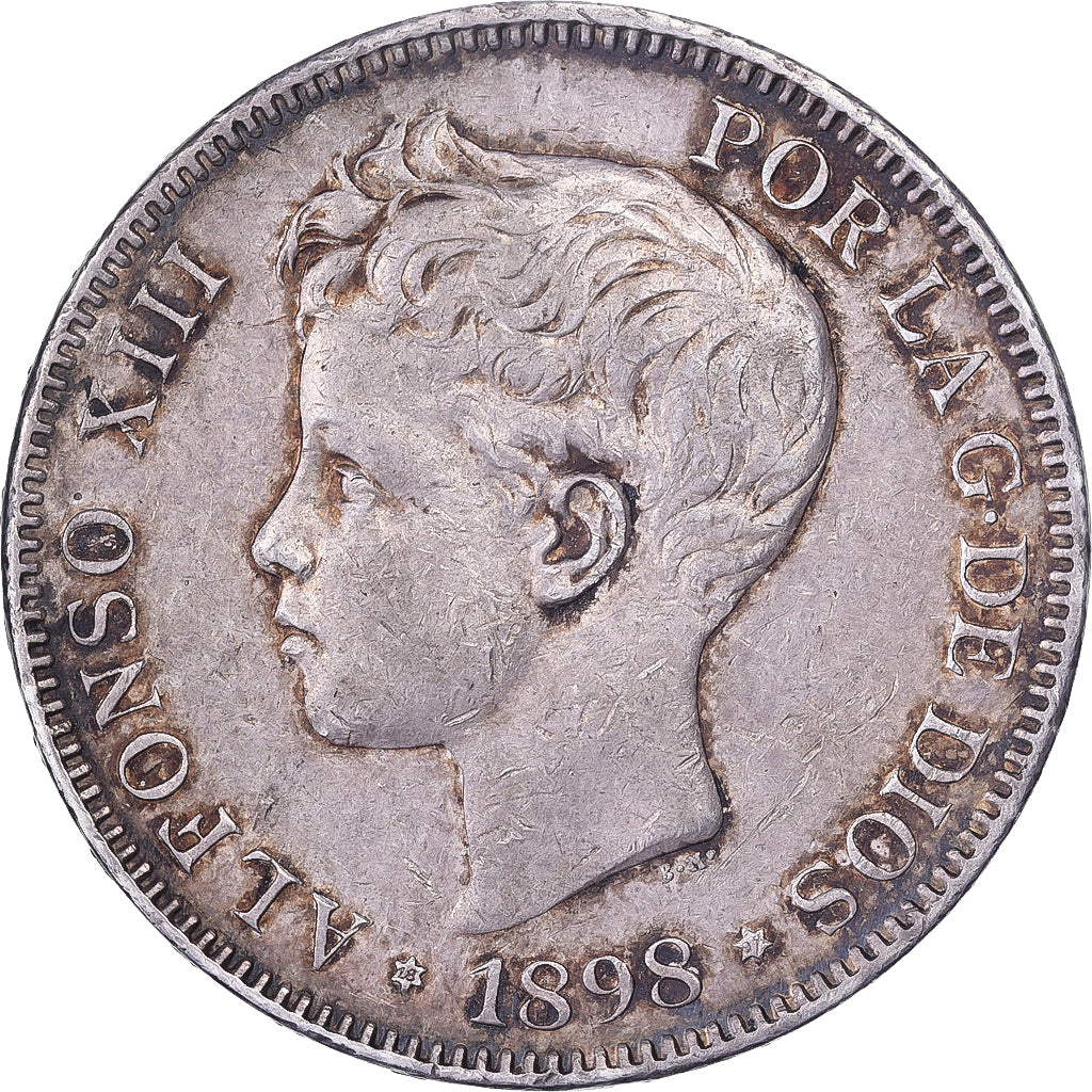 Coin, Spain, Alfonso XIII, 5 Pesetas, 1898, Madrid, AU(50-53), Silver, KM:707