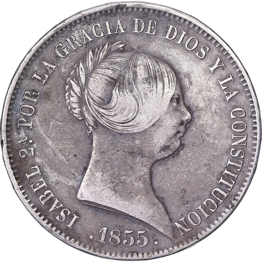 Spain, Isabel II, 20 Réales, 1855, Madrid, Silver, VF(30-35), KM:72.7