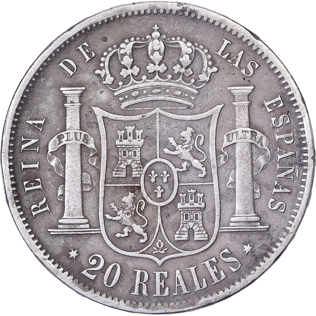 Spain, Isabel II, 20 Réales, 1855, Madrid, Silver, VF(30-35), KM:72.7